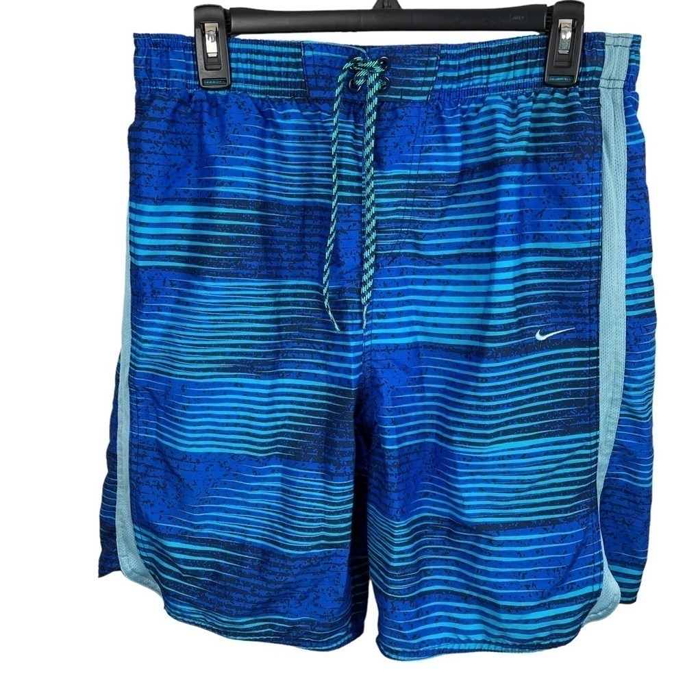 Nike | Blue Stripe Print Mesh Lined Swim Trunks